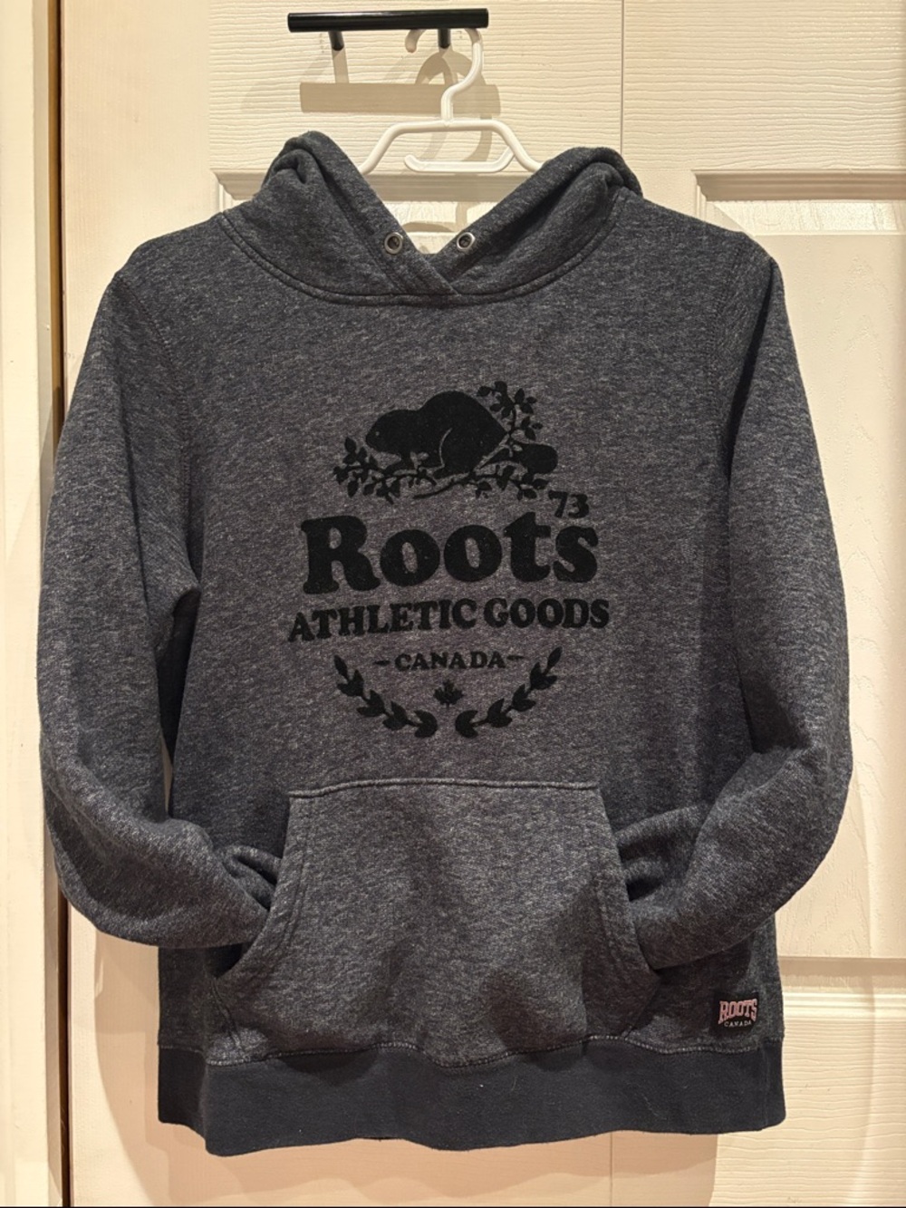 Roots Heather Charcoal Hoodie with Black Logo